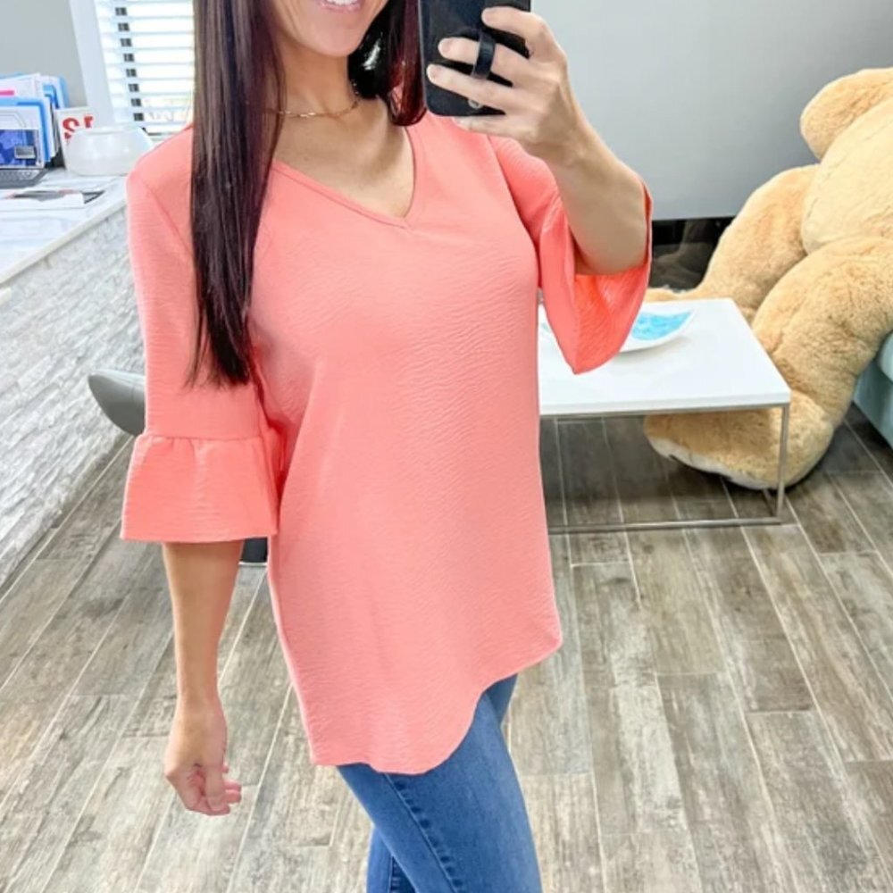 VNeck Woven Coral Top - Size Small